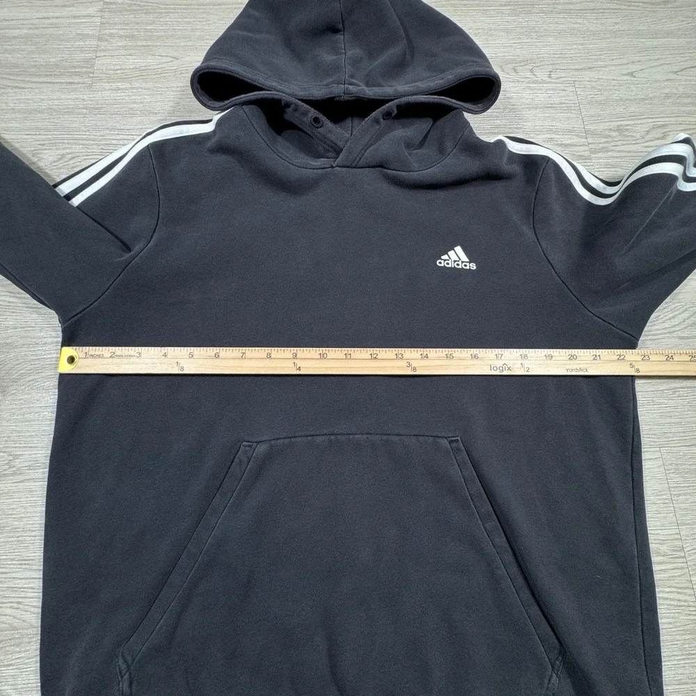 Adidas Men's Hoodie Pullover 3-Stripe Fleece‎ Logo Black Small Pocket